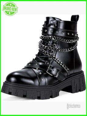 Chelsea Combat Boots Platform Ankle Boots Chunky Heel Lug Sole Slip on Booties